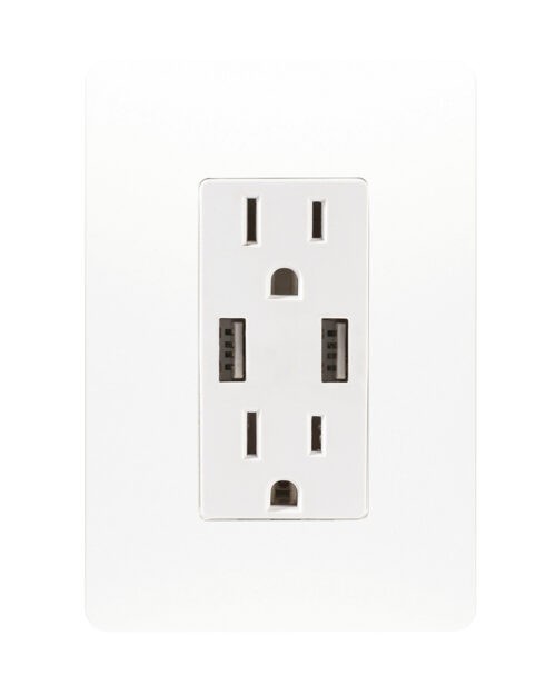 CONTACTO DUPLEX 2 POLOS MAS TIERRA CON 2 PUERTOS USB 2.1 AMP CON PLACA UNNO BLANCO INCLUIDA UNNO