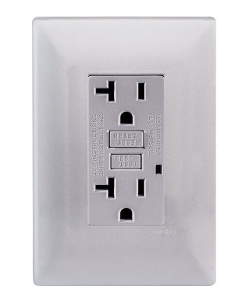 CONTACTO DUPLEX FALLA A TIERRA (GFCI) CON PLACA SILVER INCLUIDA ALPHA