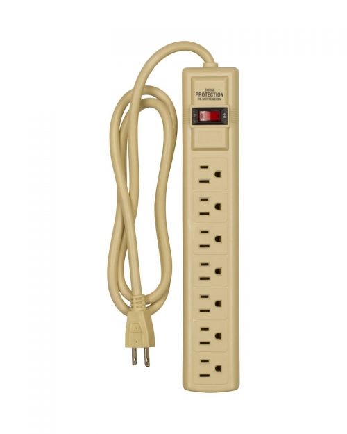 1176V | BARRA MULTICONTACTO MARFIL C/PROTECCION PICOS VOLTAJE, 7 SALIDAS, 15A, 125V, NEMA 5-15T | ARROW HART